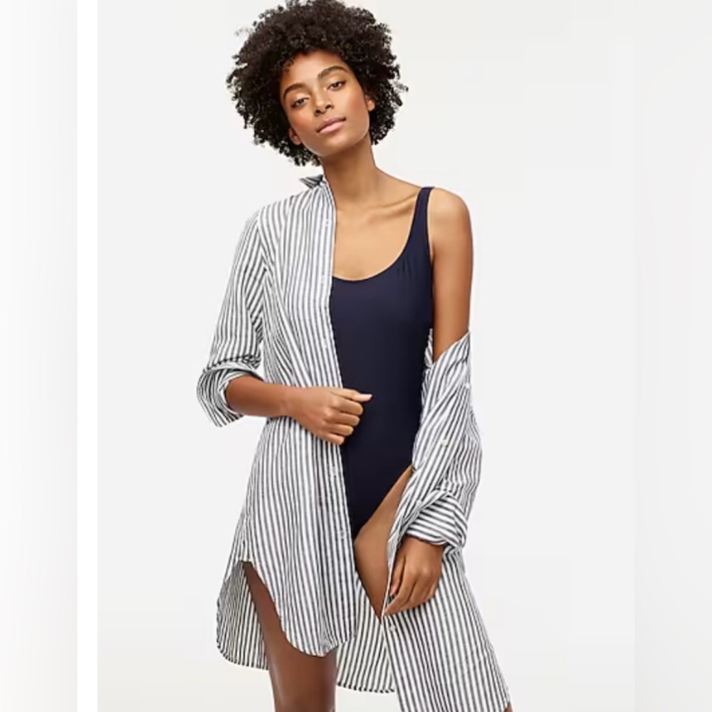 J. Crew Classic Fit Beach Shirt in Striped Linen Cotton Blend Women's S